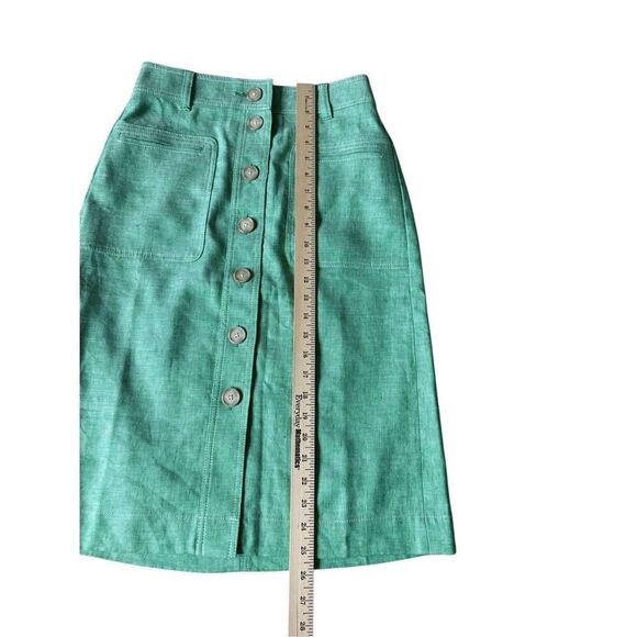 J.Crew Button-front skirt linen Blend Size 2 Green NO BELT - Picture 6 of 10